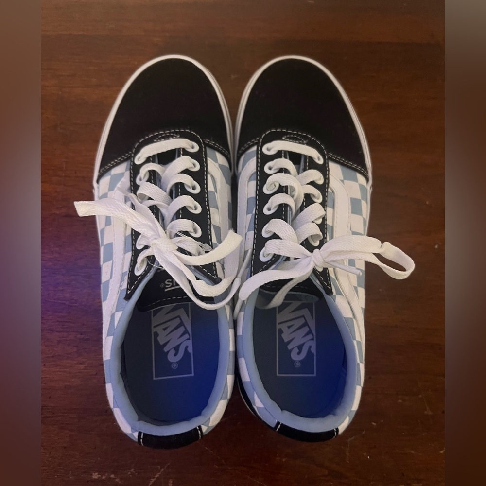 Vans Checkerboard Lace-Up Sneakers - Black & Light Blue size 7.5 never been worn - Picture 4 of 9